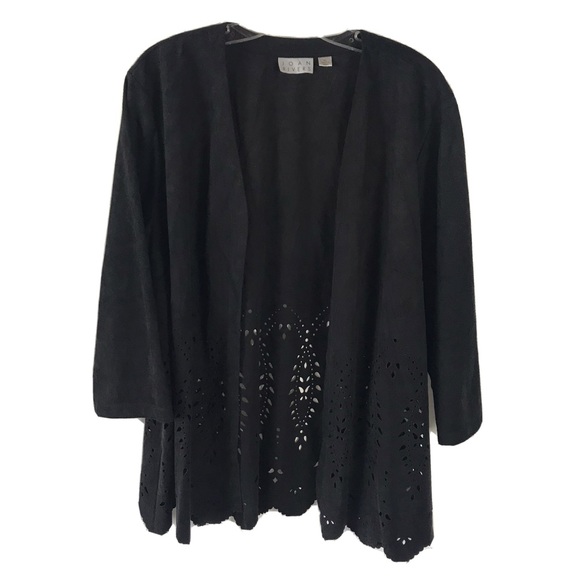 Joan Rivers open blazer jacket solid black faux suede size XL